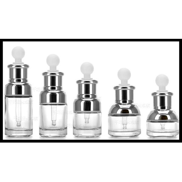 Transparent Glass Cosmetic Bottles Silver Shoulder Collar White Bulp Dropper Essential Oil Vials