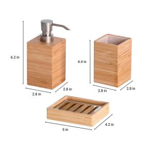 3Pcs Natural Bamboo Soap Dispenser Set Customized for Bathroom