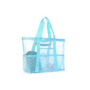 custom black Polyester Mesh Tote Bags beach bag large capacity