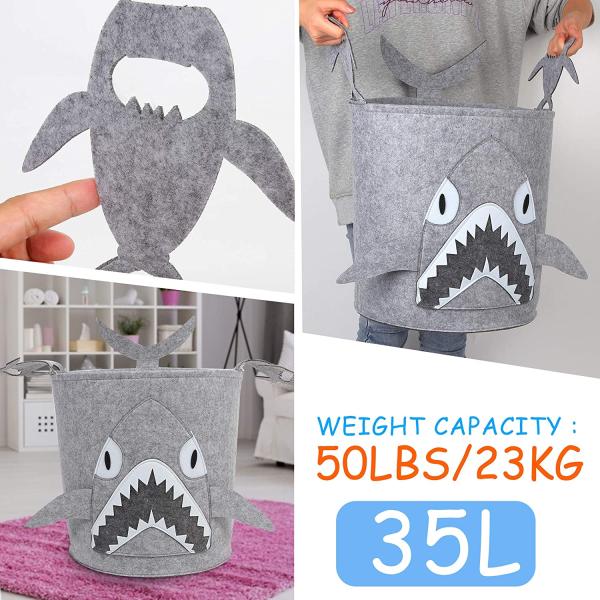 Washable 14"X14"X14" 3mm Shark Felt Baskets With Carry Handles