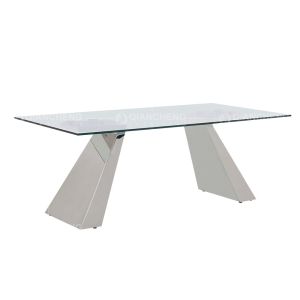 19kg Rectangle Tempered Glass Dining Table 180x90x75cm Mirrored Pillars