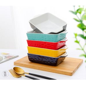 Rectangular Kitchen Ceramic Bakeware Sets Tray With Binaural Multifunctional