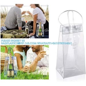 sustainable recyclable Ice Wine Bag With Handle Clear Wine Pouch Cooler For