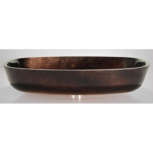 Gradient Brown Tempered Bathroom Wash Basins Melon Shape Table Top Solid Glass Sinks
