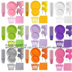 Colorful Party Pack! Includes Colorful Dinner Plates, Cutlery, Napkins And Cups