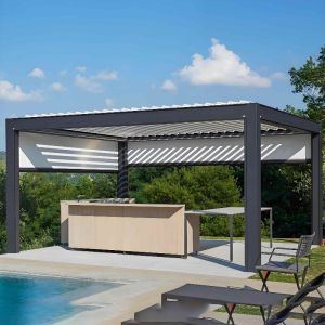 China Adjustable Roof + Waterproof Curtains | Metal Pergola with Retractable Roof on sale