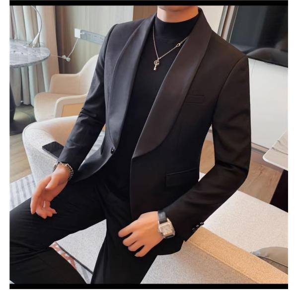 end Business Formal Dress Suit Blazer Jacket in Black Leather Fabric for Men's Attire