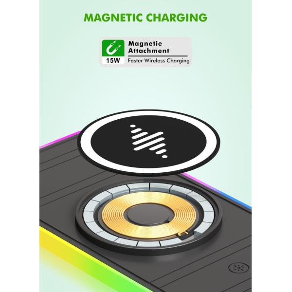 Magnetic Wireless Car Charger with RGB LED Light Charging for Qi Phones and Earbuds - 15W Power