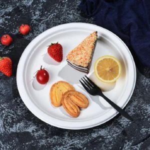 Fruit Eco Compostable Sugarcane Plates Round Biodegradable Sugarcane Bagasse