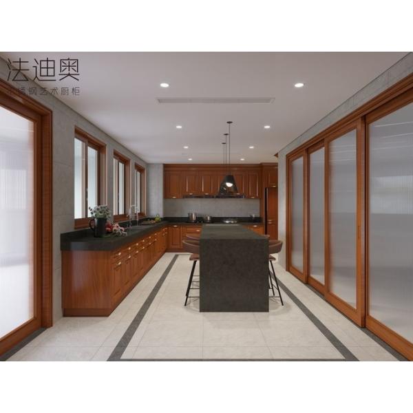 New Chinese Style Wood Grain Kitchen Cabinet With Floor-Standing Island
