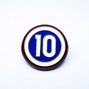 Round Numeral 10 Silver Custom Hard Enamel Pins With Double Posts And Rubber