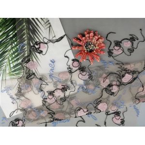 Multi Colored Embroidered Tulle Mesh Fabric With Letters