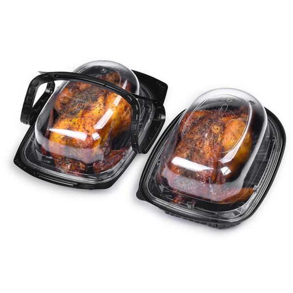 Transparent PP Roast Chicken Plastic Container Black Bottom Anti Fog Lid