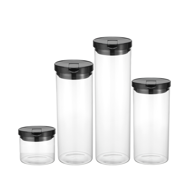 Custom Logo Clear Glass Canister and Pantry Storage Container with Easy Open PP Lid in 450ml, 1000ml, and 1500ml Sizes