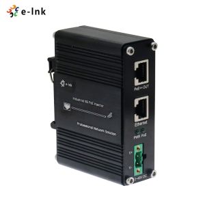 Industrial 10G 60W PoE Injector 12-48V DC Input Gigabit Ethernet DIN Rail Mount