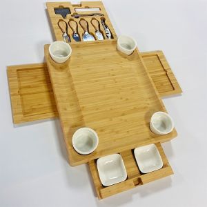 Natural Bamboo Kitchen Cutting Board With Multifunctional Knives And Drawer