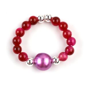 Wholesale 4mm Handmade Gemstone Beaded Ring Adjustable Elastic Rose Red Tiger's Eye Stone Ring For Party Daily Wearing from china suppliers
