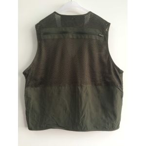 Fishing vest 034 in taslan fabric, olive green color, water proof, quick dry, S