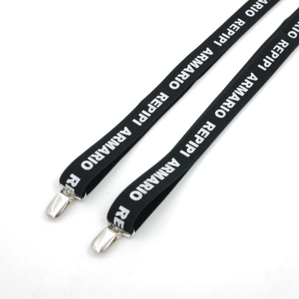 Brace Elastic Strap Clip 2.5cm 4 Button Black Leather Suspenders