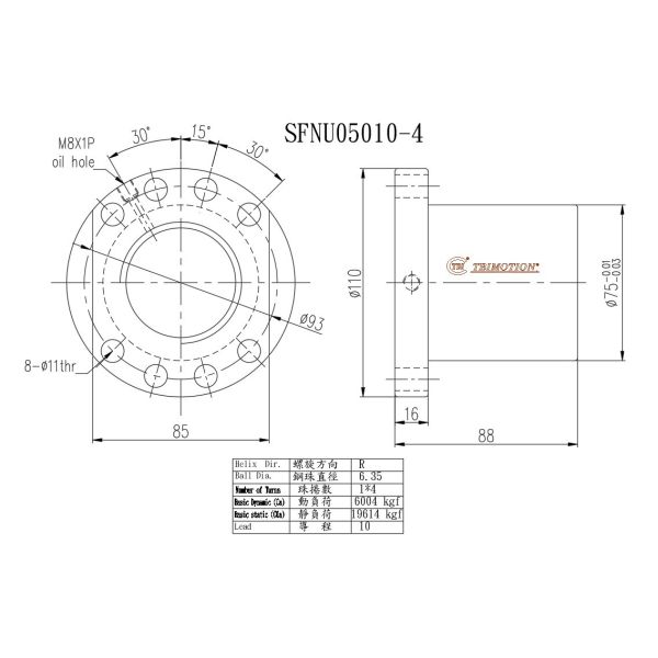 TBI Ball Screw SFNU05010 CNC Router Ball Screw 50mm Ball Screw Lift