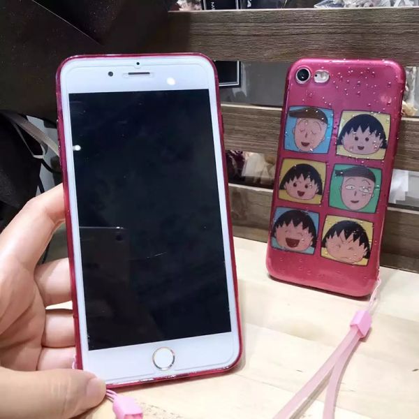 Soft TPU Lovely Water Droplets Cartoon Avatar Expression Back Cover Cell Phone Case For iPhone 7 6s Plus with Lanyard