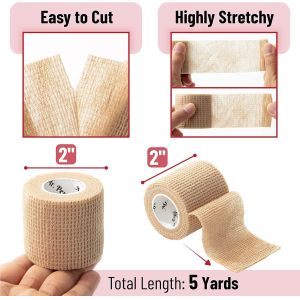 Self Adhesive Bandage Wrap, 6 Pack, Skin Colored, 2“ x 5 Yards, Cohesive