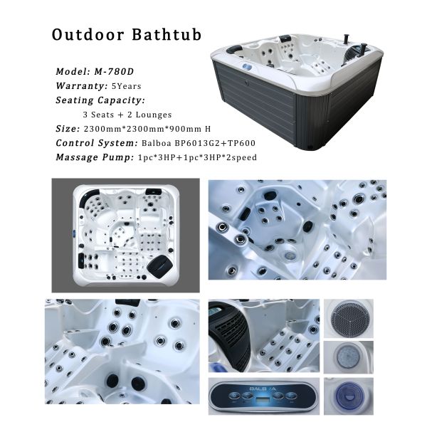 Freestanding Acrylic Spa Tub 3 Seats 1280L Capacity 5-Year Warranty