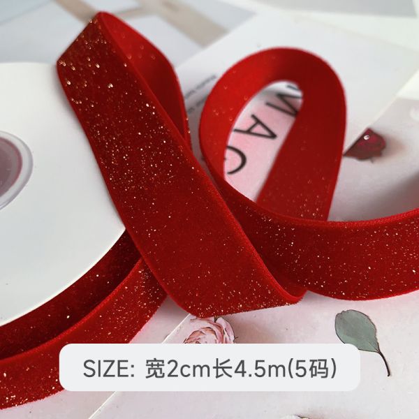 Shinny Glitter Velvet Ribbon 6mm-38mm Deep Red Velvet Ribbon Soft