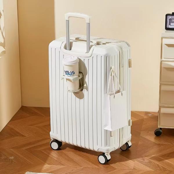 Multi-Stage Telescopic Rod Suitcase with Side Hook Unisex Multi-Function Spinner Luggage Cup Holder 210D Polyester Lining