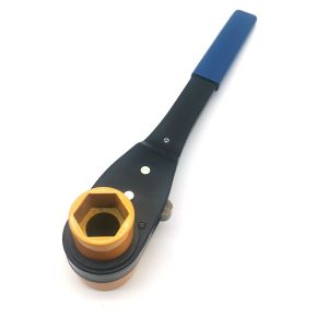 Dual Sized Square Socket Distribution Lineman's Ratcheting Wrench with Soft Grip