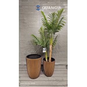 Tall Golden- Brown Hue Stripe Round Fiber Clay Planter Office Decoration Project