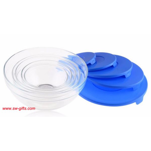 5Pcs Heat Resistant Preservation Glass Bowls Nested Dipping or Storage Bowls with Lids
