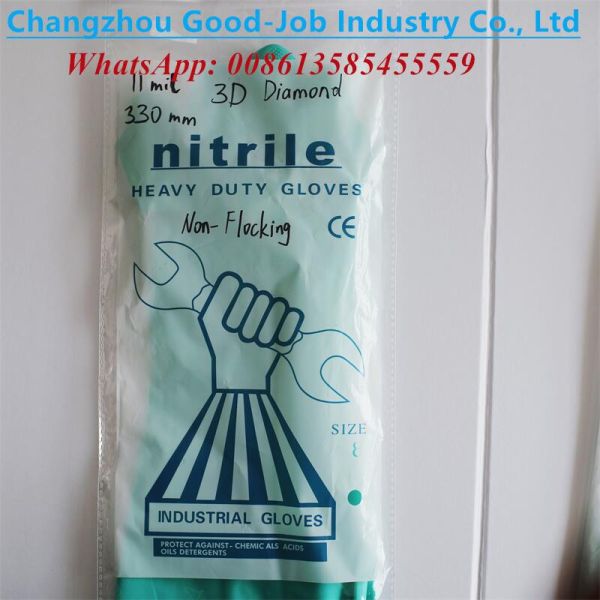 11mil Nitrile Heavy Duty Industry Gloves Unlined 3D Diamond Grain Puncture Oilproof Chemical Resistant
