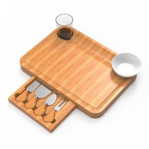 Wholesale Rectangular Bamboo Cheese Board with Pull-Out Complete Set of Cheese Knives and Design from china suppliers