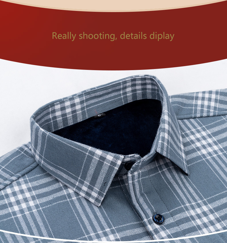 Thickened Fleece Viscose/Polyester/Spandex Plaid Shirt for Men's Office Causal Look