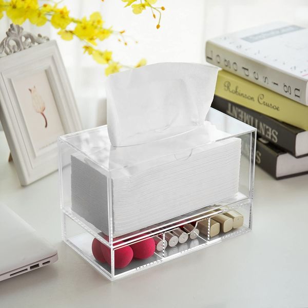 Stackable Acrylic Boxes Containers Countertop Bins Tissue Bathroom Drawer Cosmetic 9.3x5x6.3inches