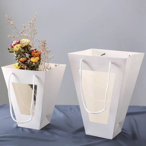 Window Kraft Flower Gift Bag Set Natural Tote Packaging With Display Window