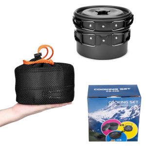 Non Stick Outdoor Cookware Set With Pot Pan Kettle Stainless Steel Cups