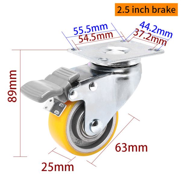 EDL Light Duty 2.5inch 80kg Aluminum Plate Caster by Rigid, Swivel and Brake type