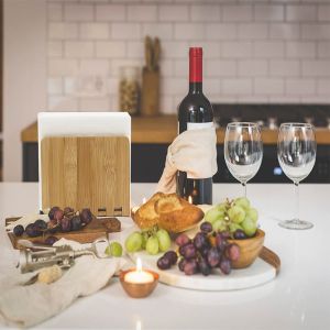 Bamboo Napkin Holder Adjustable Wood Storage Rack for Dining Room Picnic Kitchen