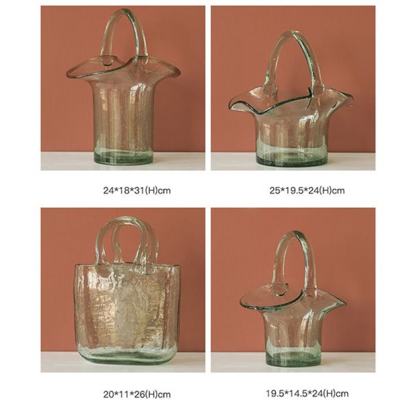 Clear Polished Baskets Hand Blown Decorative Glass Vases