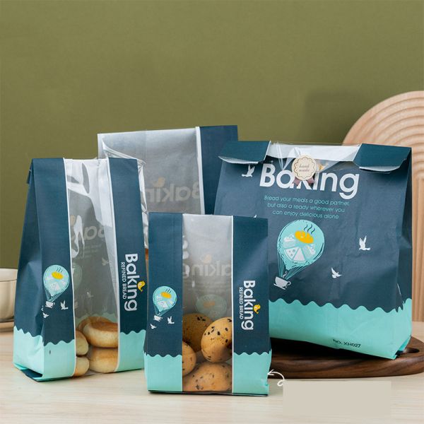 Golden Kraft Paper Bag With Window For Homemade Bread Logo Customized Logo CANDY