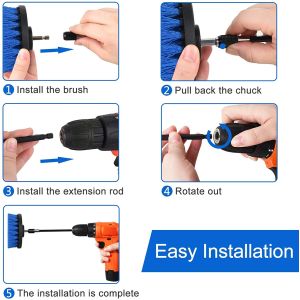 5cm Round Power Drill Cleaning Brush Set 6pcs Scrubber Kit With Extend Long