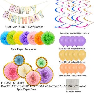 Paper Birthday Banner Tissue Paper Honeycomb Pom Pom Happy Birthday Party