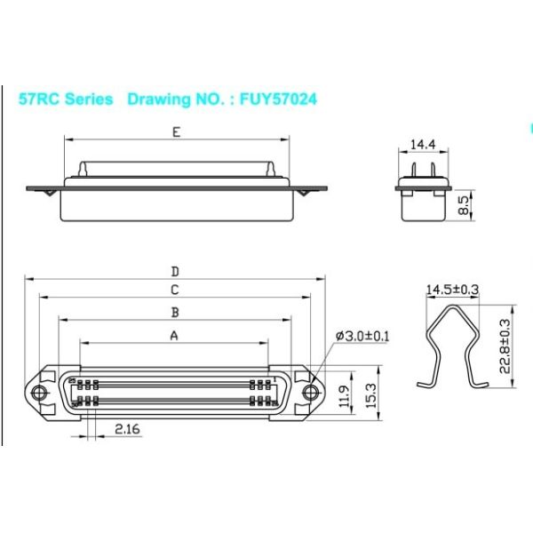 14Pin Female Centronic Champe PCB Straight Connector W/ Bail Clip