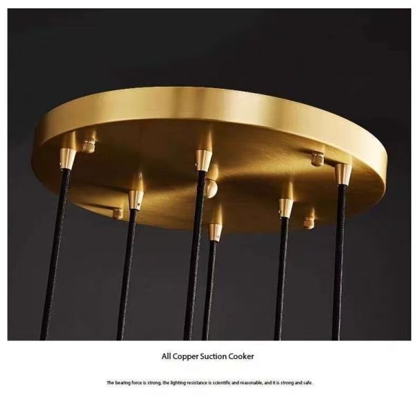 Chocolate All Copper Staircase Pendant Lamp End Villa Living Room Light with Luxury Crystal and Rotating Function