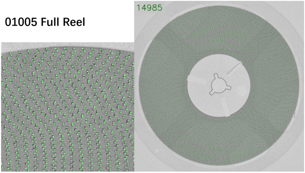 XC-01 component counter sample image showing electronic component detection
