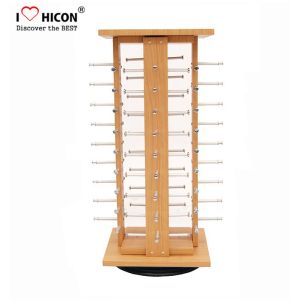 Veneering Wood Metal Rod Rotating Sunglasses Display Stand For 30 Pairs Eyewear