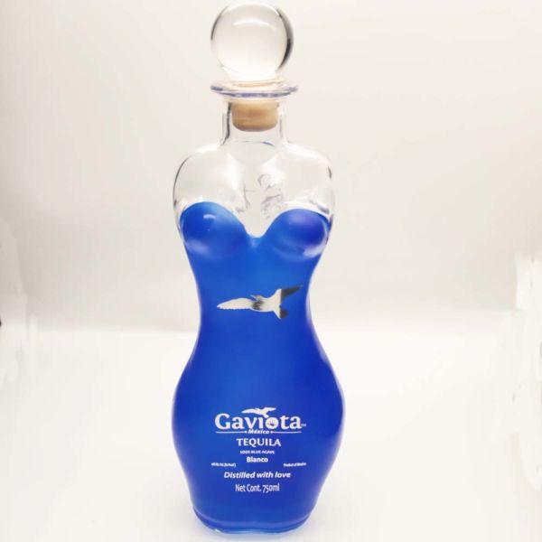 Partial Blue Coating Tequila Glass Bottle Solid Glass Stopper 750ml Tequila