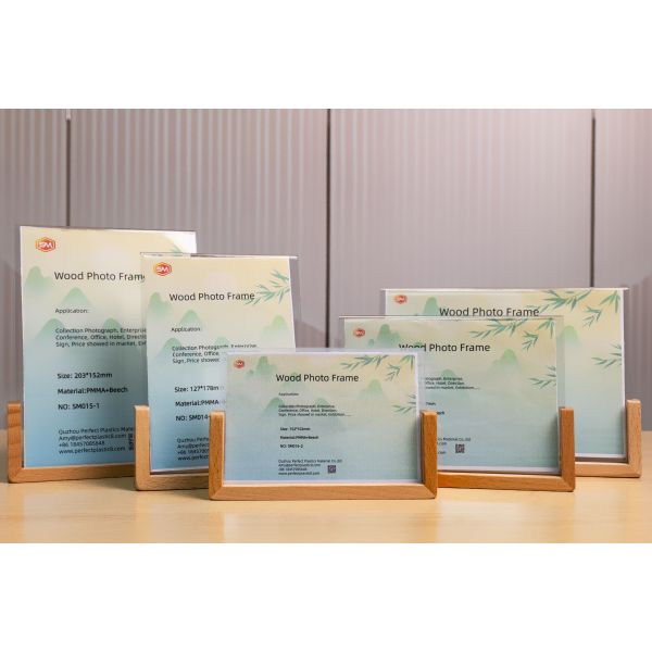 Solid Color Beech Photo Frame Desk U Shaped A5 Acrylic Photo Frame with Wood Base